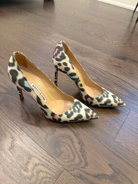 Manolo Blahnik Leopard Print Pointed Toe Pumps in Multi-Color